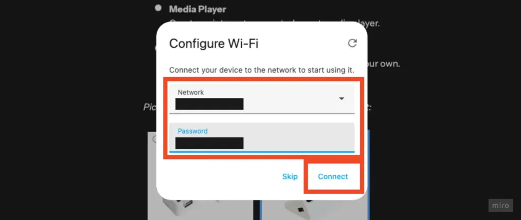 輸入家中的 WiFi 連線資訊並點擊「Connect」