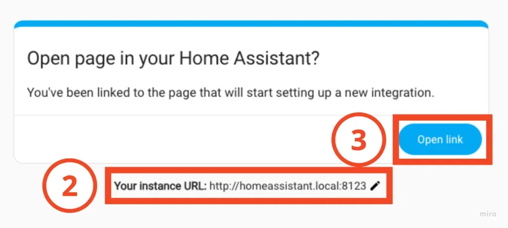 確認 Home Assistant 實體位址
預設是 "http://homeassistant.local:8123"，如果你在安裝 Home Assistant 時有自己變更，記得這裡要換成可以連接到 Home Assistant 的 URL！

點擊「Open Link」